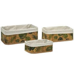Set 3 Cestini Portaoggetti in Bamboo con Rivestimento in Policotone