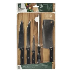 Set Coltelli con tagliere in legno 30x20 cm Linea Woodpine