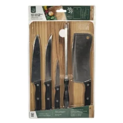 Set Coltelli con tagliere in legno 30x20 cm Linea Woodpine