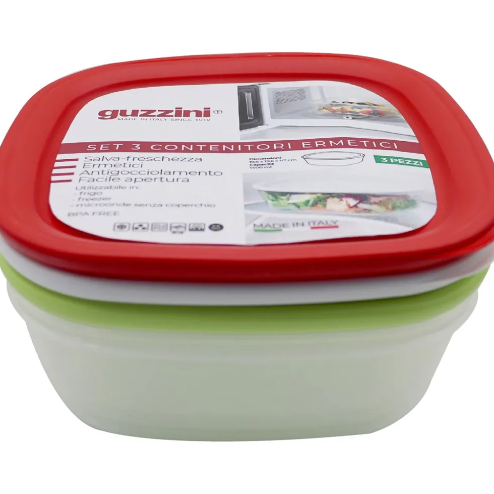 Set 3 Contenitori Ermetici Quadrati con Coperchio Multicolor