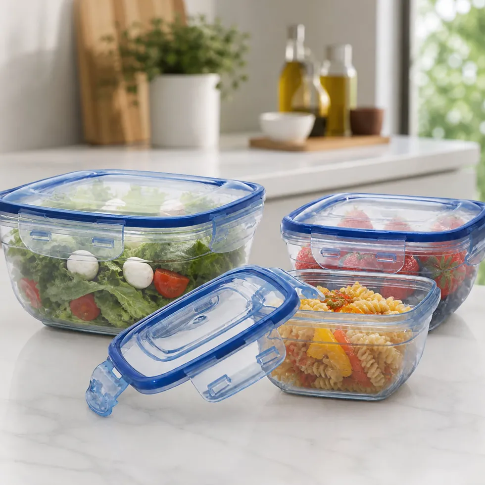 Set 3 Contenitori Rettangolari in Polipropilene con coperchio ermetico Food Organizer