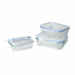 Set 3 Contenitori Rettangolari in vetro con coperchio ermetico Food Organizer