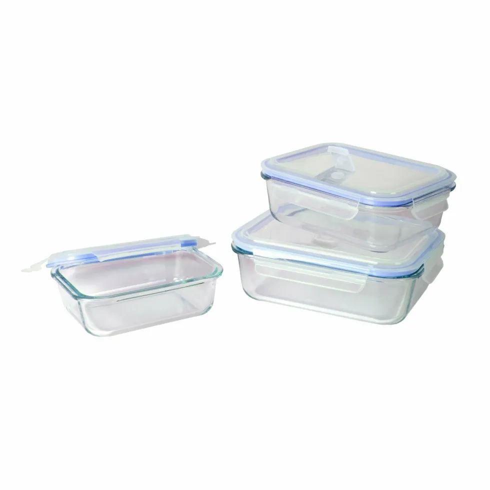 Set 3 Contenitori Rettangolari in vetro con coperchio ermetico Food Organizer