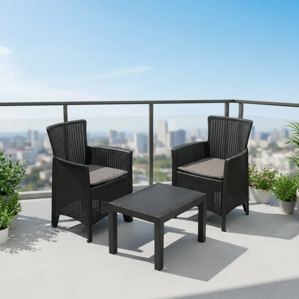 Set da giardino Forest 3 Pezzi Antracite Linea Rattan