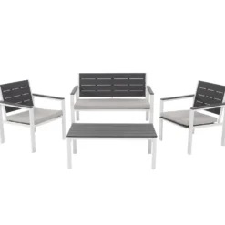 Set da giardino in acciaio Bianco con Doghe Effetto Legno Antracite