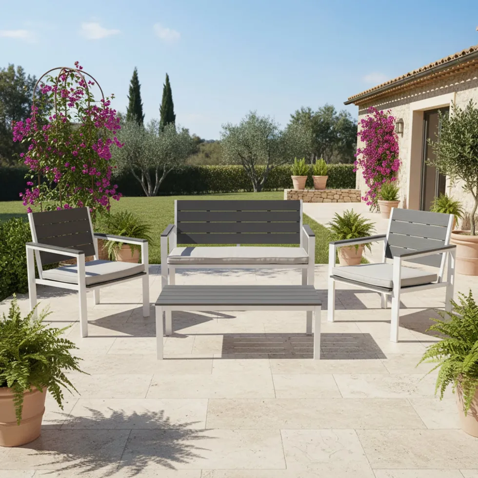 Set da giardino in acciaio Bianco con Doghe Effetto Legno Antracite