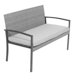 Set da giardino 4 pezzi Antracite Rattan sintetico con struttura in acciaio, top in vetro e cuscini Grigio
