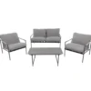 Set da giardino 4 pezzi con Struttura in Acciaio Antracite, top in vetro e cuscini Grigio Chiaro