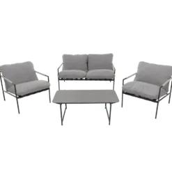 Set da giardino 4 pezzi con Struttura in Acciaio Antracite, top in vetro e cuscini Grigio Chiaro