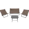 Set da giardino 4 pezzi con Struttura in Acciaio Antracite, Tavolino con top in vetro e cuscini Tortora