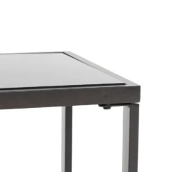 Set da giardino 4 pezzi Effetto Legno Rattan sintetico con struttura in acciaio, top in vetro e cuscini Beige
