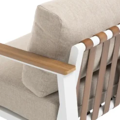 Set da giardino 4 pezzi Struttura in Alluminio Bianco, braccioli in Polywood e cuscini Beige