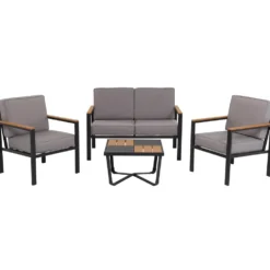 Set da giardino 4 pezzi struttura in acciaio Antracite e Doghe in HDPE con cuscini Grigio Scuro
