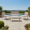 Set da giardino 4 pezzi struttura in acciaio Beige con Doghe in HDPE Effetto Legno Tortora