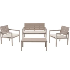 Set da giardino 4 pezzi struttura in acciaio Beige con Doghe in HDPE Effetto Legno Tortora