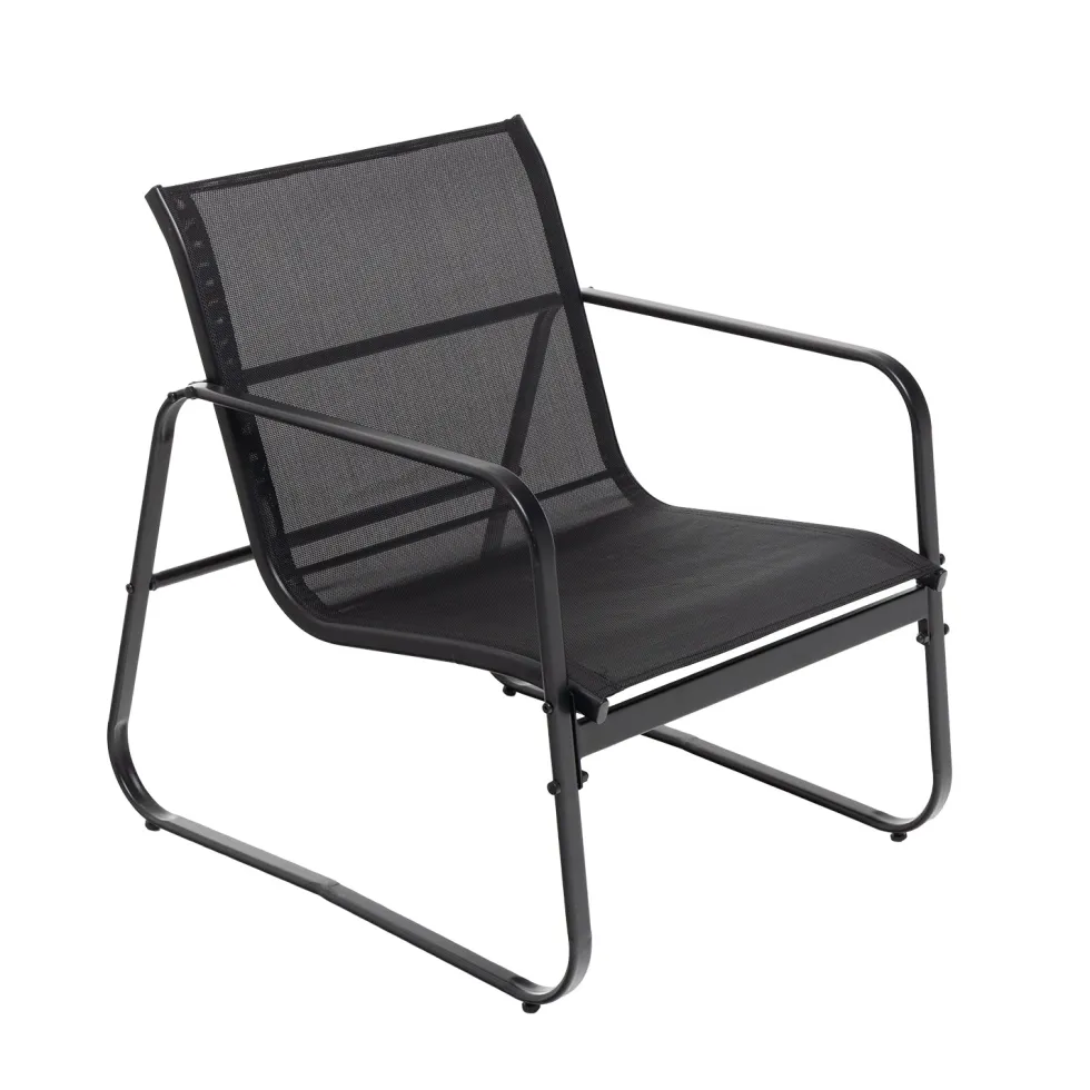 Set da giardino 4 pezzi Struttura in Acciaio Nero, braccioli e Top in Vetro