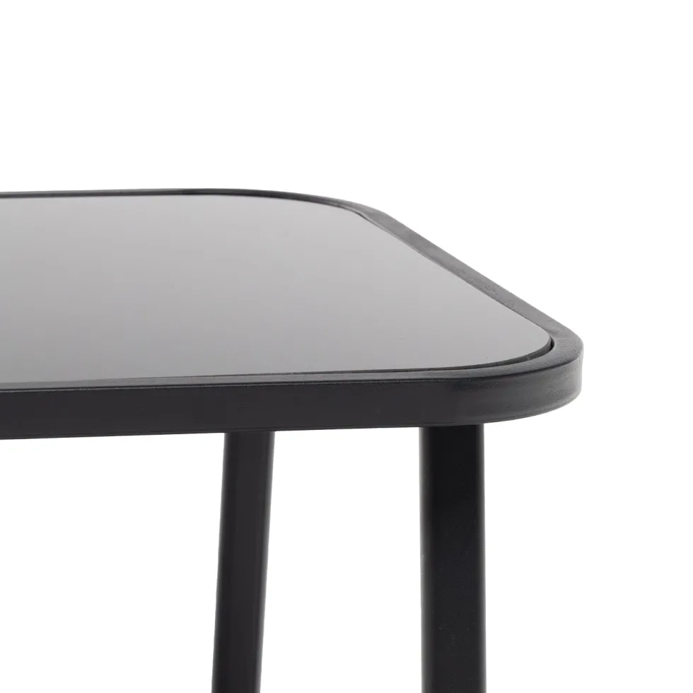 Set da giardino 4 pezzi Struttura in Acciaio Nero, braccioli e Top in Vetro