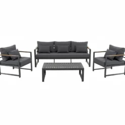 Set da giardino 4 pezzi struttura in alluminio Antracite e braccioli in Polywood con cuscini Grigio Scuro