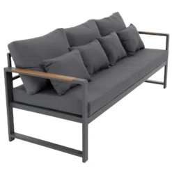 Set da giardino 4 pezzi struttura in alluminio Antracite e braccioli in Polywood con cuscini Grigio Scuro