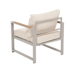 Set da giardino 4 pezzi struttura in alluminio Sabbia e braccioli in Polywood con cuscini Beige