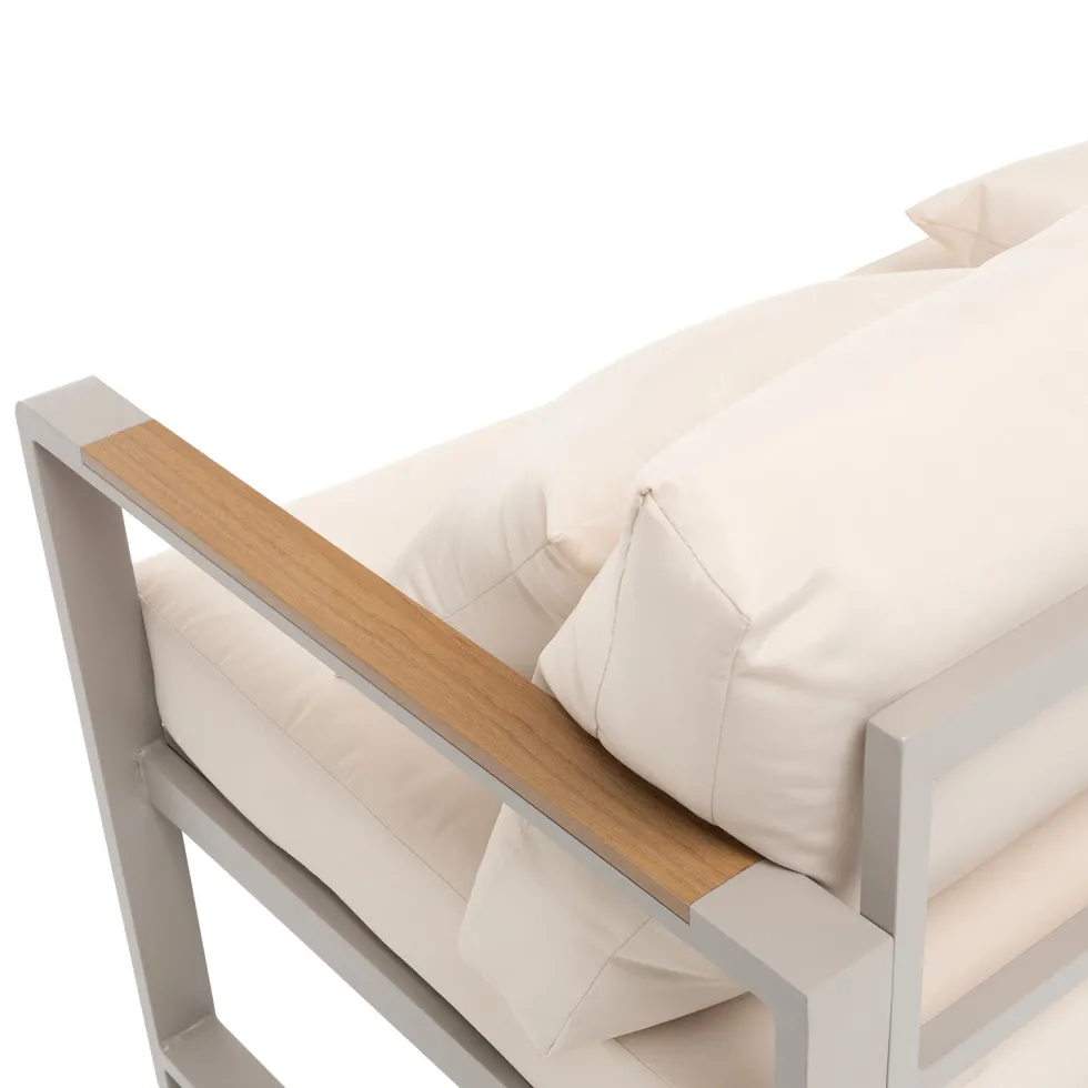 Set da giardino 4 pezzi struttura in alluminio Sabbia e braccioli in Polywood con cuscini Beige