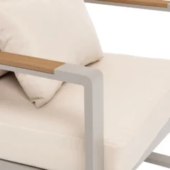 Set da giardino 4 pezzi struttura in alluminio Sabbia e braccioli in Polywood con cuscini Beige