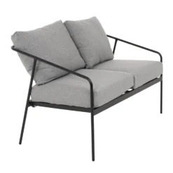 Set da giardino 5 pezzi struttura in acciaio e top tavolini in metallo con cuscini Grigio Scuro