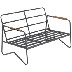 Set da giardino 4 pezzi Struttura in Acciaio Antracite, braccioli con finitura effetto legno e Top in Vetro Temperato, cuscini inclusi