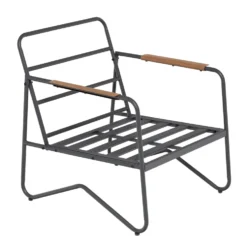 Set da giardino 4 pezzi Struttura in Acciaio Antracite, braccioli con finitura effetto legno e Top in Vetro Temperato, cuscini inclusi