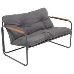 Set da giardino 4 pezzi Struttura in Acciaio Antracite, braccioli in Polywood e Top in vetro e Cuscini Antracite inclusi