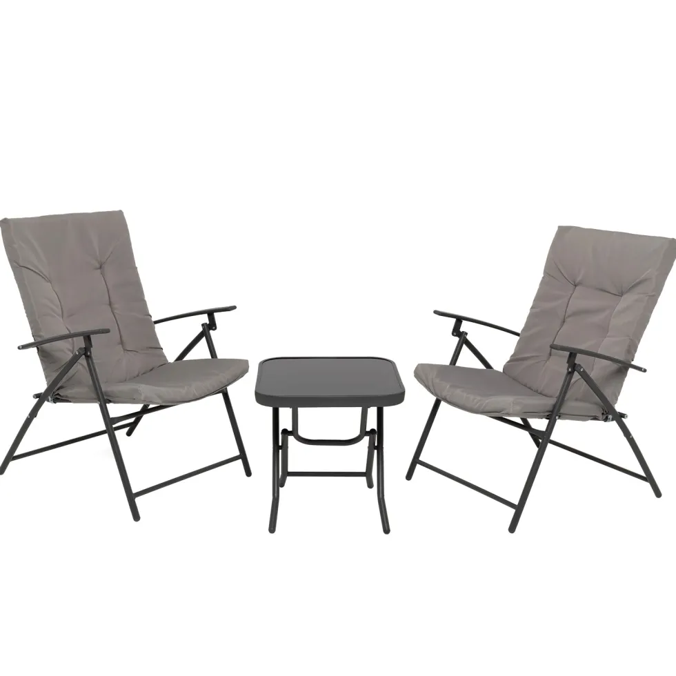 Set da giardino 3 pezzi Tavolino con 2 Poltrone struttura in acciaio Antracite Richiudibili