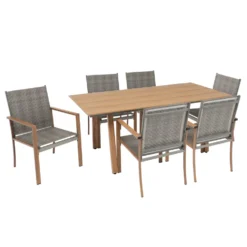 Set da giardino 7 pezzi Tavolo con 6 Sedie struttura in Acciaio Effetto Legno e Top in Polywood