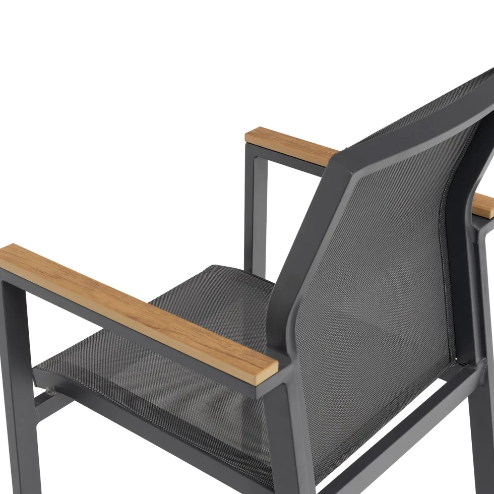 Set da giardino 9 pezzi Tavolo Estensibile con 8 Sedie struttura in alluminio Antracite e braccioli in Polywood