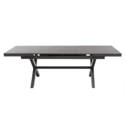 Set da giardino 9 pezzi Tavolo Estensibile con 8 Sedie struttura in alluminio Antracite e braccioli in Polywood
