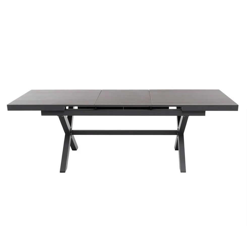 Set da giardino 9 pezzi Tavolo Estensibile con 8 Sedie struttura in alluminio Antracite e braccioli in Polywood