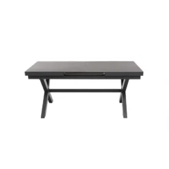 Set da giardino 9 pezzi Tavolo Estensibile con 8 Sedie struttura in alluminio Antracite e braccioli in Polywood