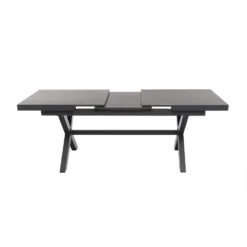 Set da giardino 9 pezzi Tavolo Estensibile con 8 Sedie struttura in alluminio Antracite e braccioli in Polywood