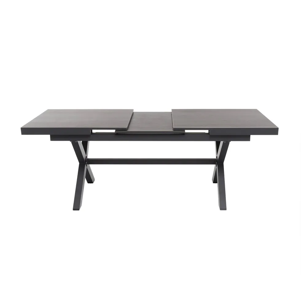 Set da giardino 9 pezzi Tavolo Estensibile con 8 Sedie struttura in alluminio Antracite e braccioli in Polywood