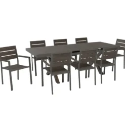 Set da giardino 9 pezzi Tavolo Estensibile con 8 Sedie struttura in alluminio Antracite e Polywood