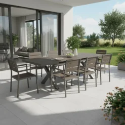 Set da giardino 9 pezzi Tavolo Estensibile con 8 Sedie struttura in alluminio Antracite e Polywood