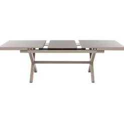 Set da giardino 9 pezzi Tavolo Estensibile con 8 Sedie struttura in alluminio Tortora e braccioli in Polywood