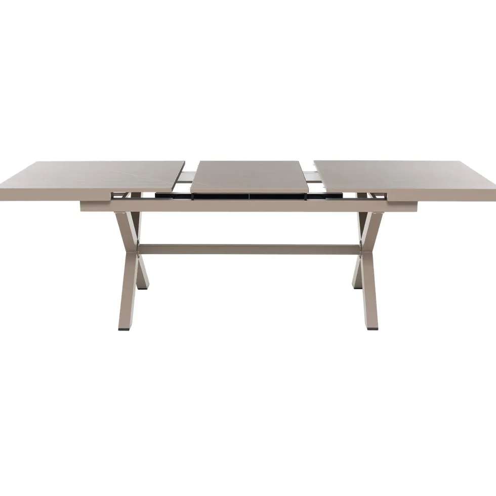 Set da giardino 9 pezzi Tavolo Estensibile con 8 Sedie struttura in alluminio Tortora e braccioli in Polywood