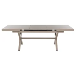 Set da giardino 9 pezzi Tavolo Estensibile con 8 Sedie struttura in alluminio Tortora e braccioli in Polywood