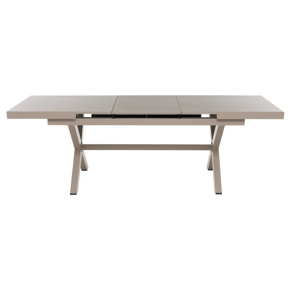 Set da giardino 9 pezzi Tavolo Estensibile con 8 Sedie struttura in alluminio Tortora e braccioli in Polywood