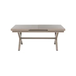 Set da giardino 9 pezzi Tavolo Estensibile con 8 Sedie struttura in alluminio Tortora e braccioli in Polywood