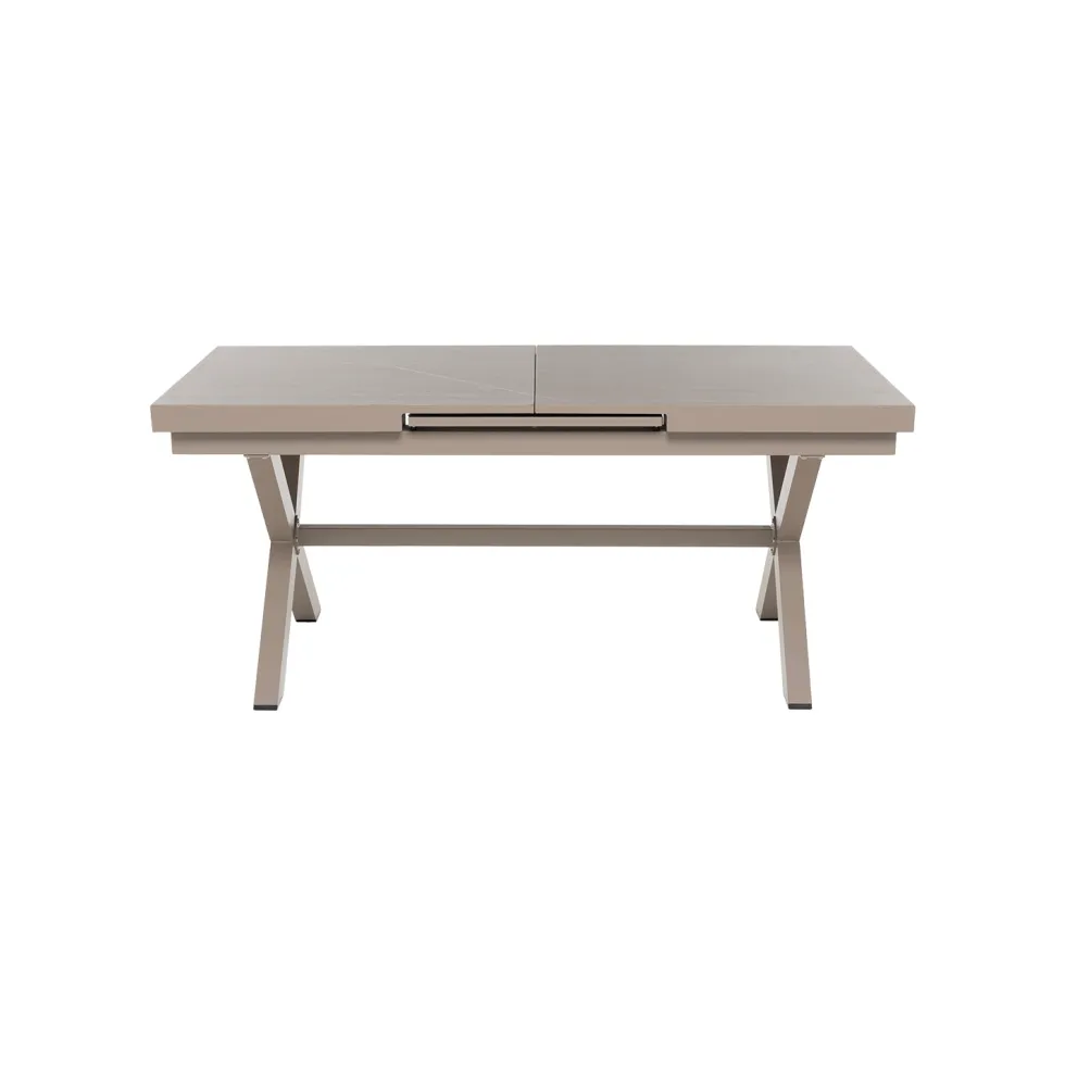 Set da giardino 9 pezzi Tavolo Estensibile con 8 Sedie struttura in alluminio Tortora e braccioli in Polywood