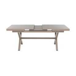 Set da giardino 9 pezzi Tavolo Estensibile con 8 Sedie struttura in alluminio Tortora e braccioli in Polywood