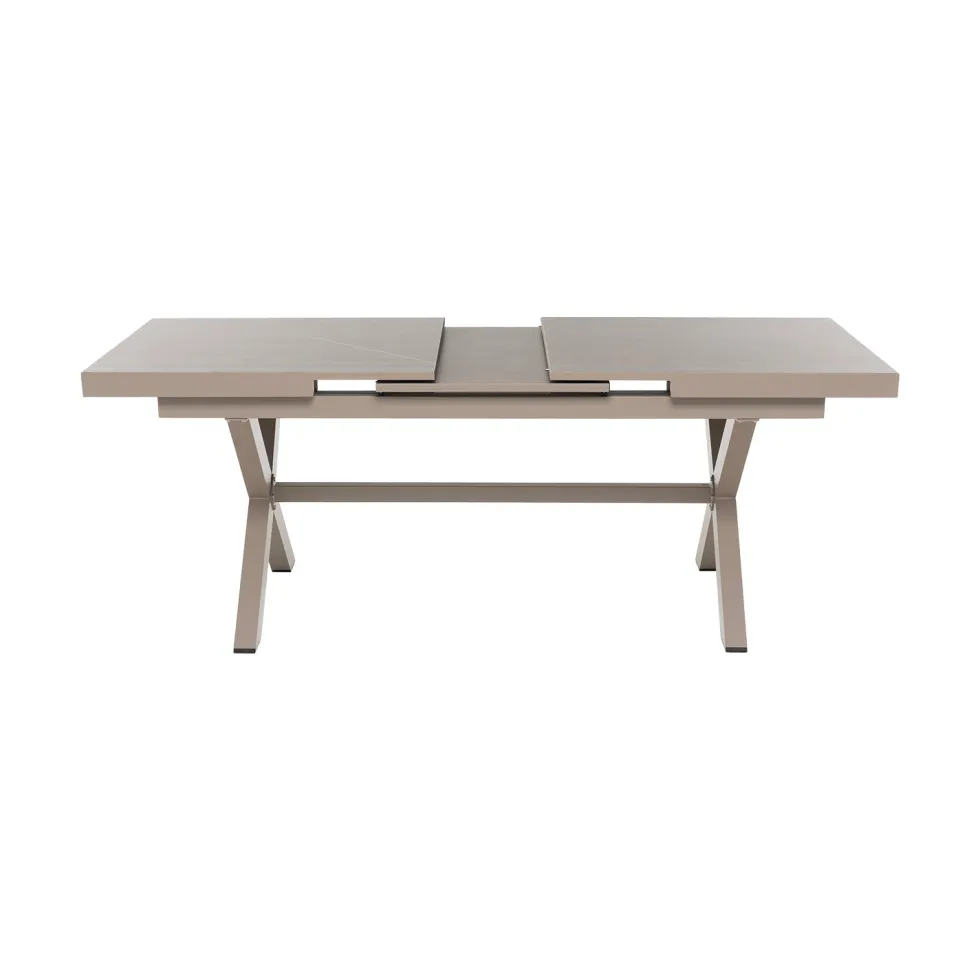 Set da giardino 9 pezzi Tavolo Estensibile con 8 Sedie struttura in alluminio Tortora e braccioli in Polywood