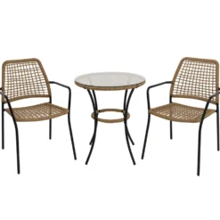 Set da giardino Tavolo con 2 Sedie in Metallo e Rattan