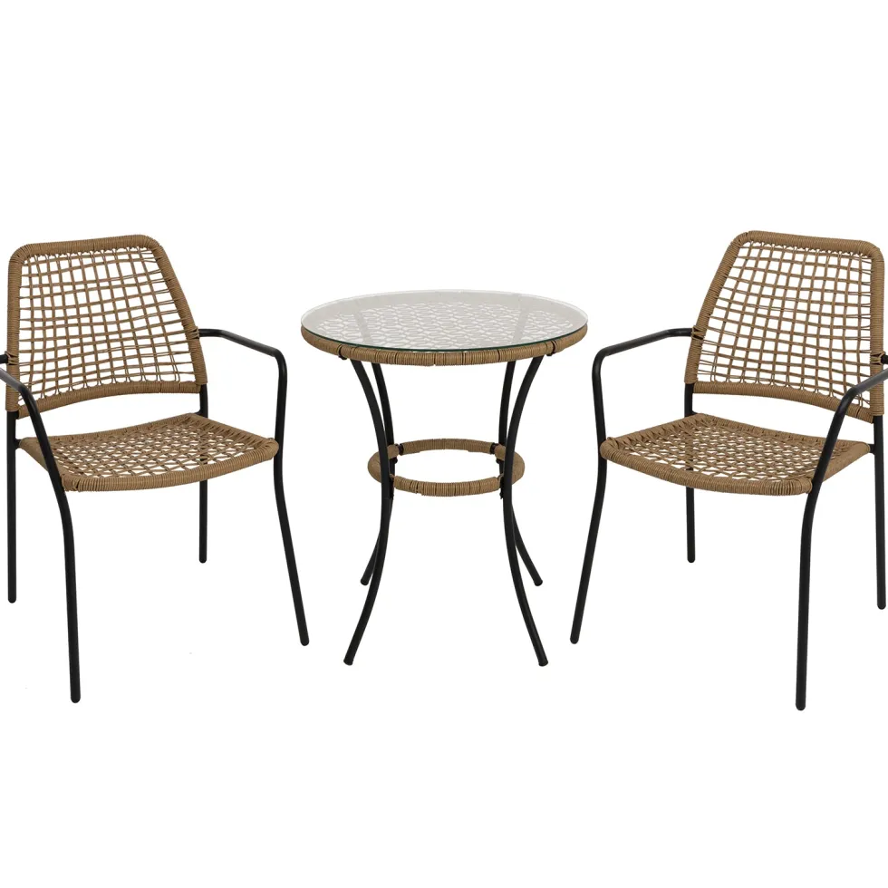 Set da giardino Tavolo con 2 Sedie in Metallo e Rattan